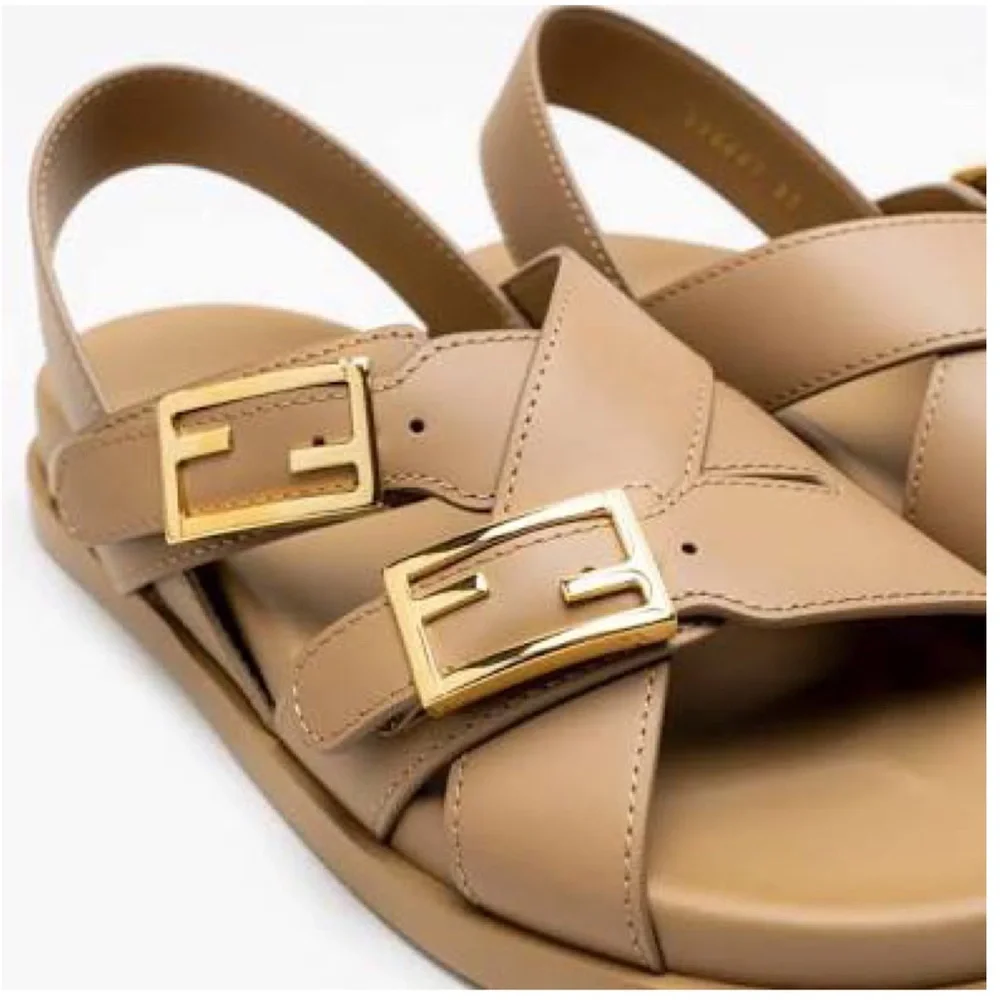 FENDI Feel FF logo cross strap leather sandals